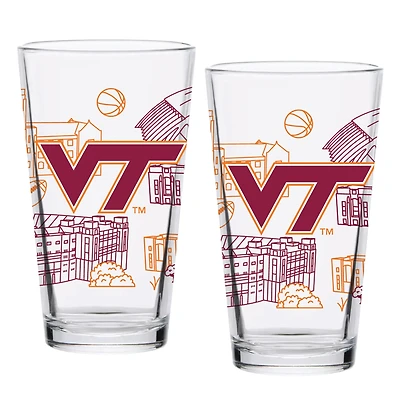 Virginia Tech Hokies Two-Pack 16oz. Campus Line Art Pint Glass Set