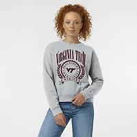 Women's Champion  Heather Gray Virginia Tech Hokies Academic Crest Powerblend Crewneck Sweatshirt