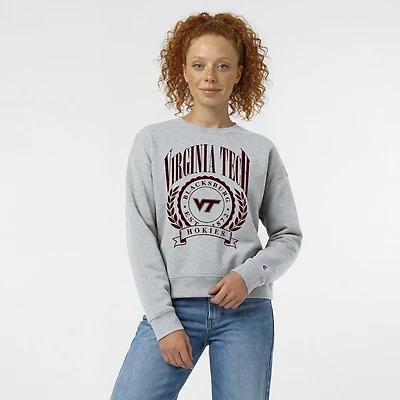 Women's Champion  Heather Gray Virginia Tech Hokies Academic Crest Powerblend Crewneck Sweatshirt