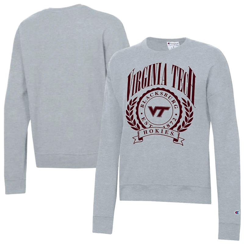 Women's Champion Heather Gray Virginia Tech Hokies Academic Crest Powerblend Crewneck Sweatshirt