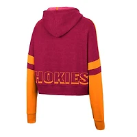 Women's Colosseum Heather Maroon Virginia Tech Hokies Throwback Stripe Arch Logo Cropped Pullover Hoodie