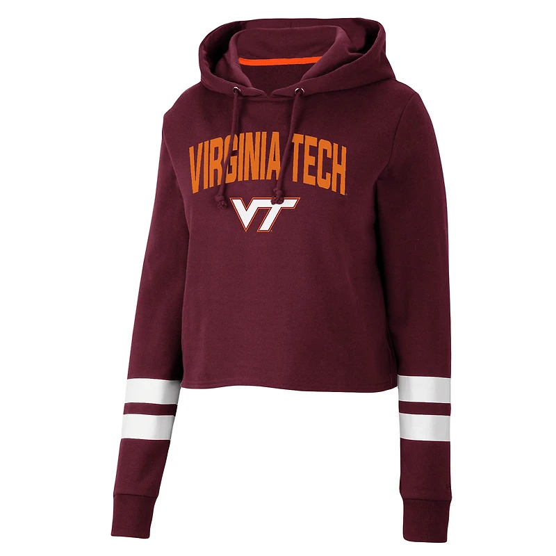 Women's Colosseum Maroon Virginia Tech Hokies Throwback Stripe Cropped Pullover Hoodie
