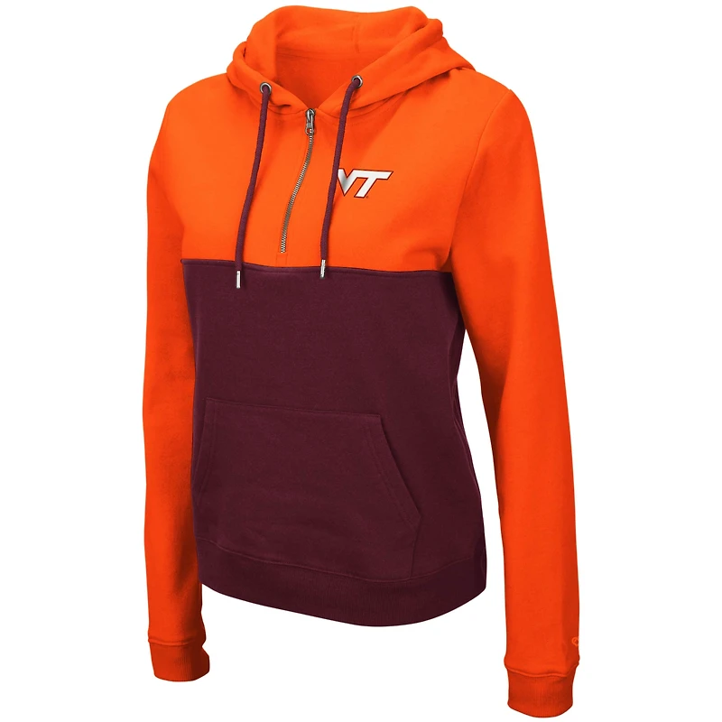 Sweat à capuche léger demi-zip Colosseum Orange/Bordeaux Virginia Tech Hokies Aidan pour femme