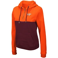 Sweat à capuche léger demi-zip Colosseum Orange/Bordeaux Virginia Tech Hokies Aidan pour femme