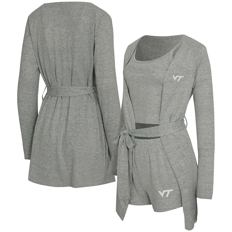 Ensemble trois pièces pour femme Concepts Sport Gray Virginia Tech Hokies Rigor, composé d'un débardeur, short et peignoir