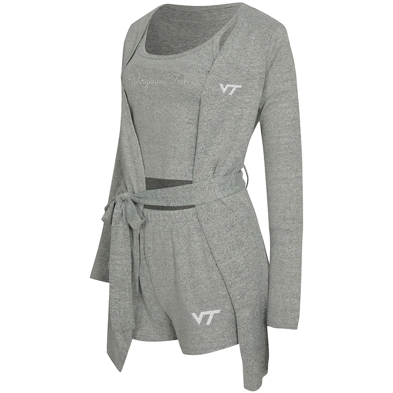 Women's Concepts Sport Gray Virginia Tech Hokies Rigor Three-Piece Tank, Short & Robe Set