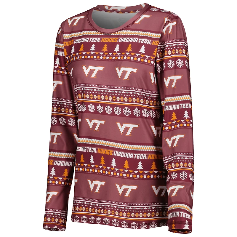 Ensemble de nuit pour femme Concepts Sport Maroon Virginia Tech Hokies Holiday avec haut à manches longues et pantalon