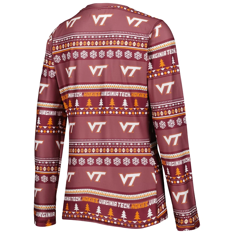 Ensemble de nuit pour femme Concepts Sport Maroon Virginia Tech Hokies Holiday avec haut à manches longues et pantalon