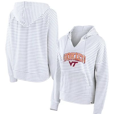 Sweat à capuche rayé blanc col cranté Fanatics pour femmes Virginia Tech Hokies