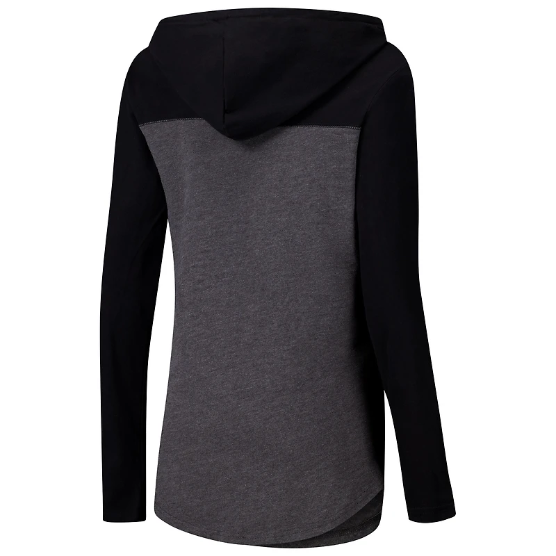 Women's Heather Charcoal Virginia Tech Hokies Knockout Color Block Hooded V-Neck Long Sleeve T-Shirt