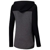 Women's Heather Charcoal Virginia Tech Hokies Knockout Color Block Hooded V-Neck Long Sleeve T-Shirt