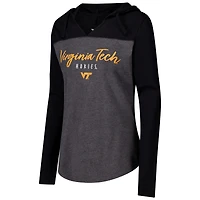 Women's Heather Charcoal Virginia Tech Hokies Knockout Color Block Hoodie V-Neck Long Sleeve T-Shirt