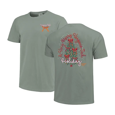 Women's  Light Green Virginia Tech Hokies Christmas Tree Comfort Colors T-Shirt