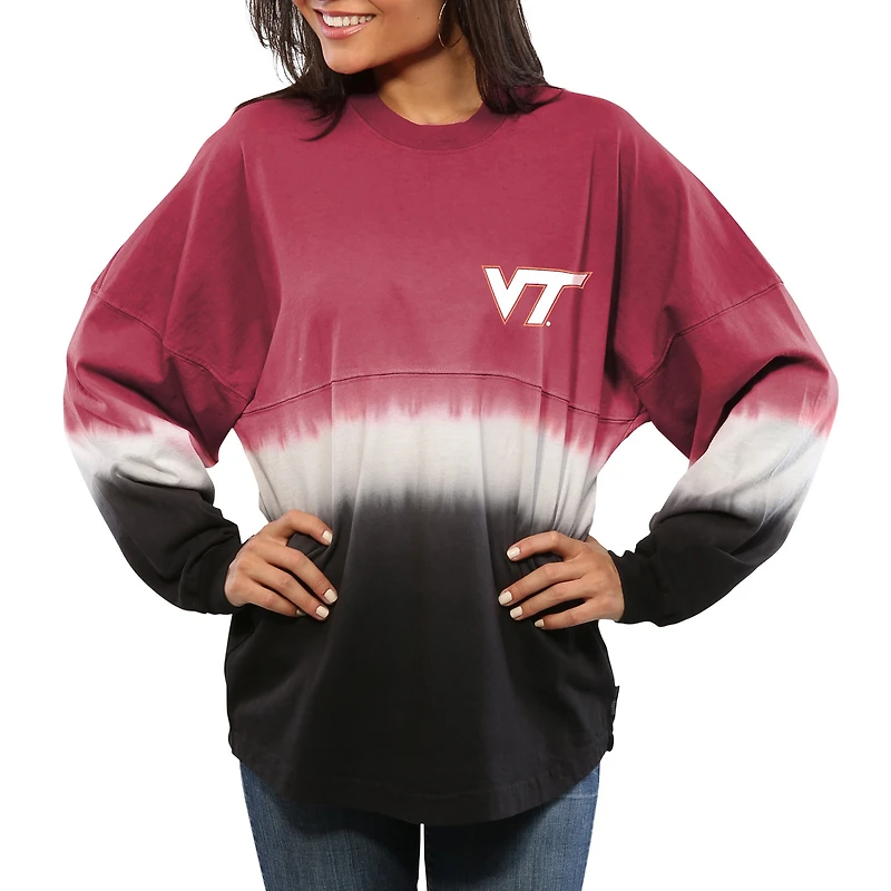 Women's Maroon Virginia Tech Hokies Ombre Long Sleeve Dip-Dyed Spirit Jersey