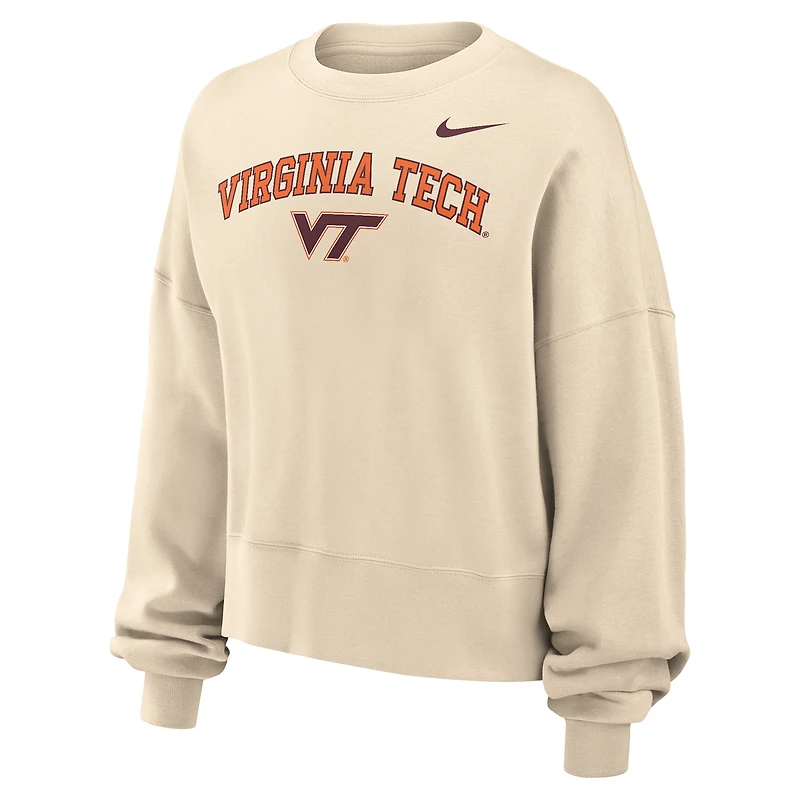 Sweat-shirt court surdimensionné en polaire Nike Natural Virginia Tech Hokies Phoenix pour femme