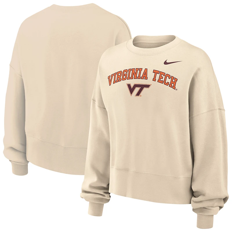 Sweat-shirt court surdimensionné en polaire Nike Natural Virginia Tech Hokies Phoenix pour femme