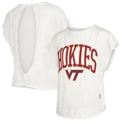 T-shirt Pressbox Cream pour femmes Virginia Tech Hokies Nelson Movement à dos ouvert et imprimé flammé