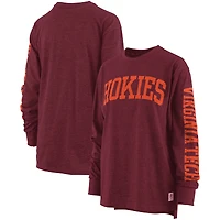 T-shirt à manches longues pour femmes Pressbox Heathered Maroon Virginia Tech Hokies Two-Hit Canyon