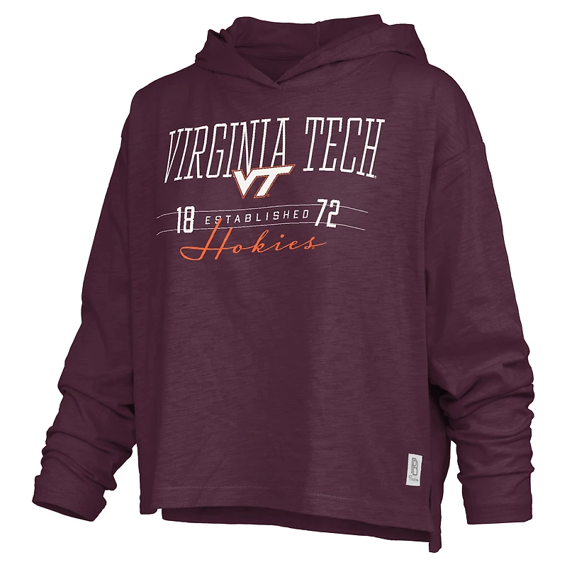 Women's Pressbox  Maroon Virginia Tech Hokies Castillo Slub Waist Length Long Sleeve Hooded T-Shirt