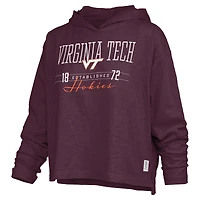 Women's Pressbox  Maroon Virginia Tech Hokies Castillo Slub Waist Length Long Sleeve Hooded T-Shirt
