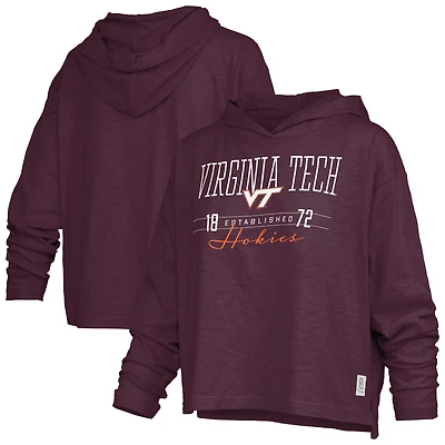 Women's Pressbox  Maroon Virginia Tech Hokies Castillo Slub Waist Length Long Sleeve Hooded T-Shirt