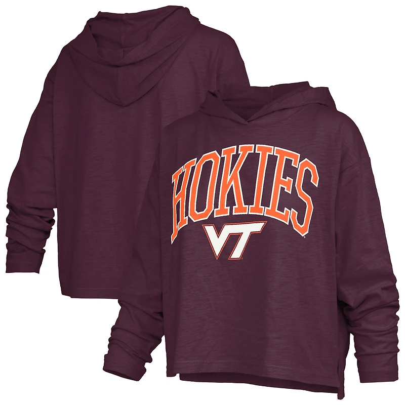 Women's Pressbox Maroon Virginia Tech Hokies Nelson Arch Over Logo Long Sleeve Hooded Slub T-Shirt