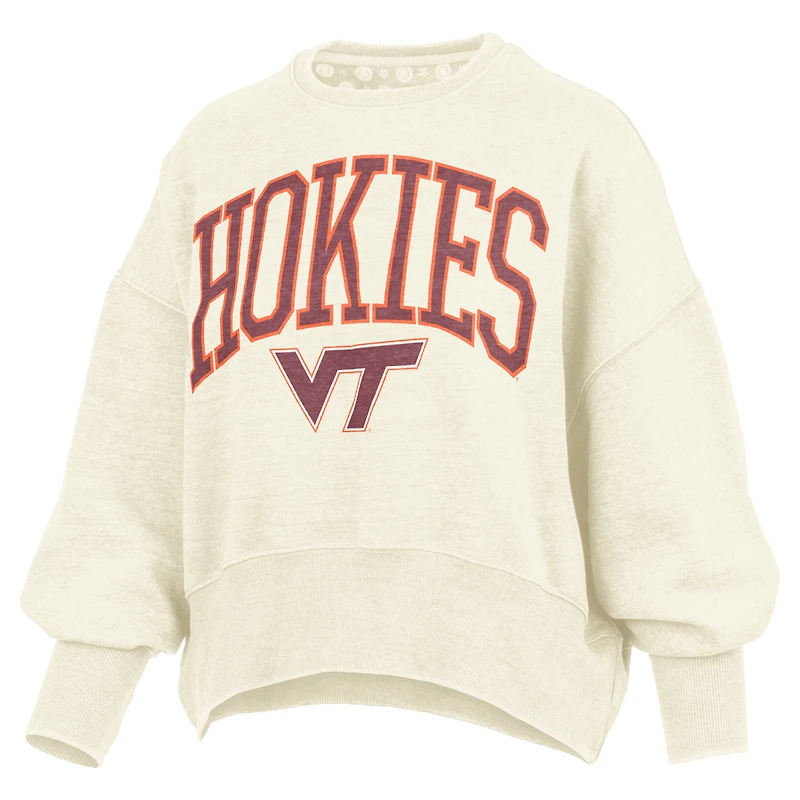 Women's Pressbox Natural Virginia Tech Hokies Oversized Waist-Length Crewneck Sweatshirt