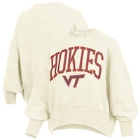 Women's Pressbox Natural Virginia Tech Hokies Oversized Waist-Length Crewneck Sweatshirt