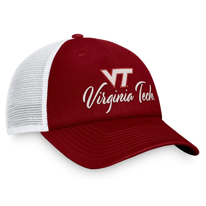 Casquette réglable Top of the World marron/blanc Virginia Tech Hokies Charm Trucker pour femmes