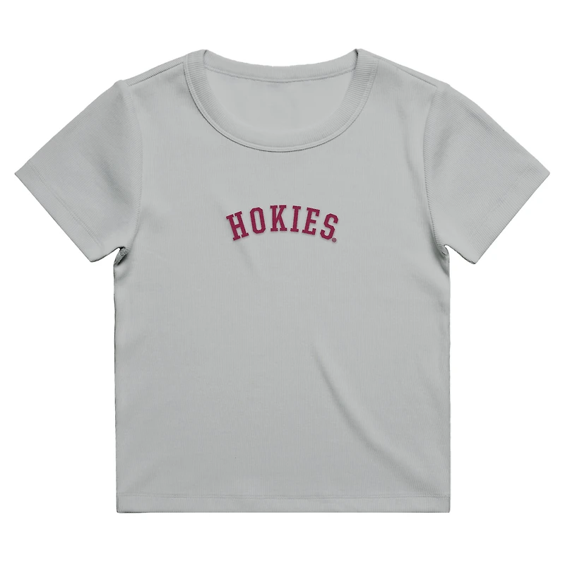 Women's Uscape Apparel  Gray Virginia Tech Hokies Upside Down Embroidery Ribbed Cropped T-Shirt