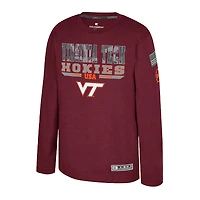 T-shirt à manches longues Oorah de reconnaissance militaire OHT des Hokies Virginia Tech Heather Maroon pour les jeunes
