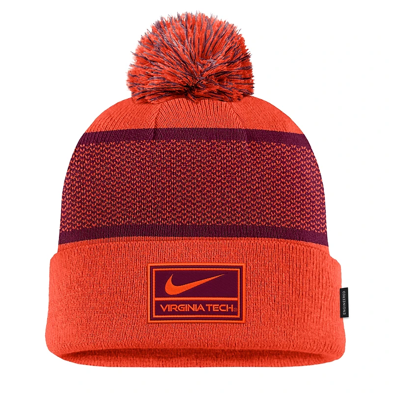 Bonnet en tricot à revers avec pompon Nike Orange Virginia Tech Hokies 2024 Sideline Peak pour jeune