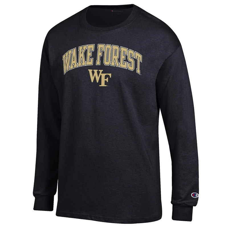T-shirt à manches longues Champion Black Wake Forest Demon Deacons avec logo Arch Over pour homme
