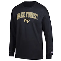 T-shirt à manches longues Champion Black Wake Forest Demon Deacons avec logo Arch Over pour homme