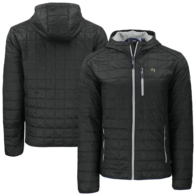 Men's Cutter & Buck  Black Wake Forest Demon Deacons Rainier Eco PrimaLoft Hooded Full-Zip Jacket