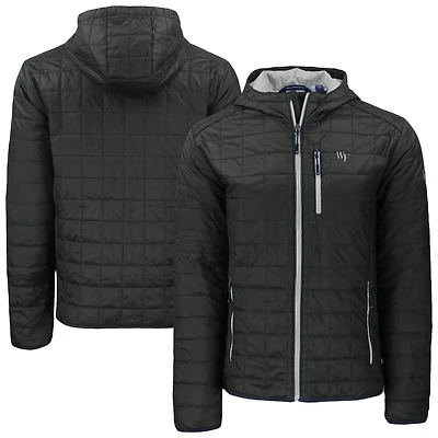 Men's Cutter & Buck Black Wake Forest Demon Deacons Rainier Eco PrimaLoft Hooded Full-Zip Jacket