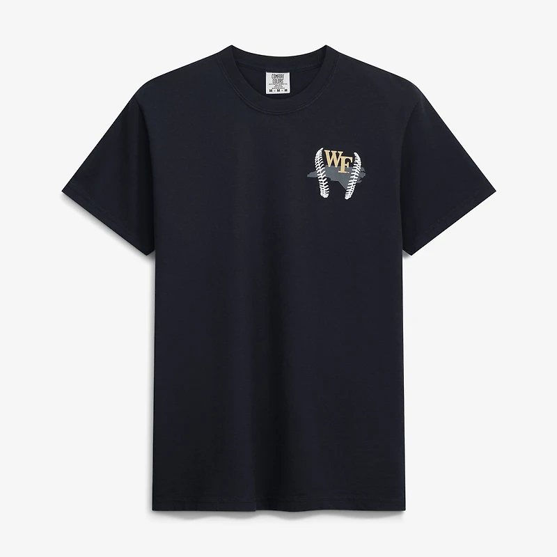 T-shirt de baseball noir pour homme Wake Forest Demon Deacons avec mascotte dessinée