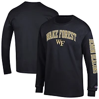 Men's Champion  Black Wake Forest Demon Deacons Arch Over Logo 2-Hit Long Sleeve T-Shirt