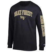 T-shirt à manches longues 2-Hit pour homme, Champion Black Wake Forest Demon Deacons, logo Arch Over