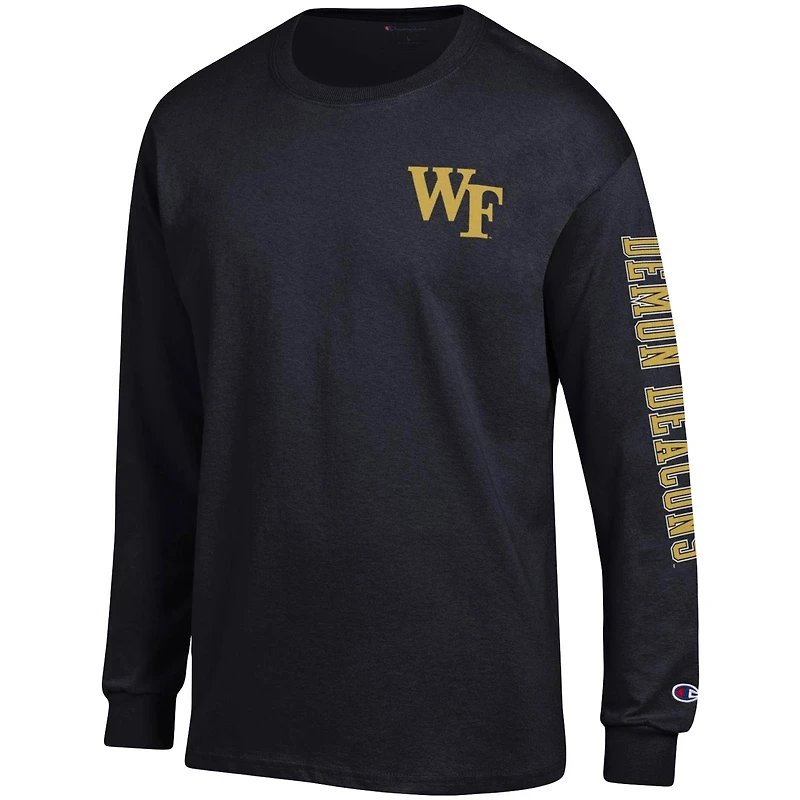 Men's Champion Black Wake Forest Demon Deacons Team Stack Long Sleeve T-Shirt