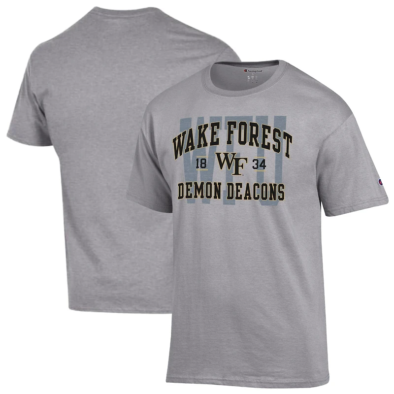 Men's Champion Heather Gray Wake Forest Demon Deacons Varsity T-Shirt