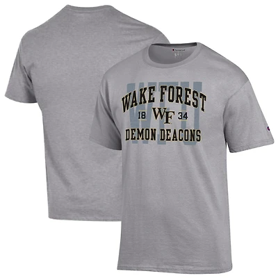 Men's Champion Heather Gray Wake Forest Demon Deacons Varsity T-Shirt