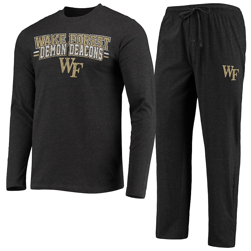Men's Concepts Sport Black/Heathered Charcoal Wake Forest Demon Deacons Meter Long Sleeve Top & Pants Sleep Set