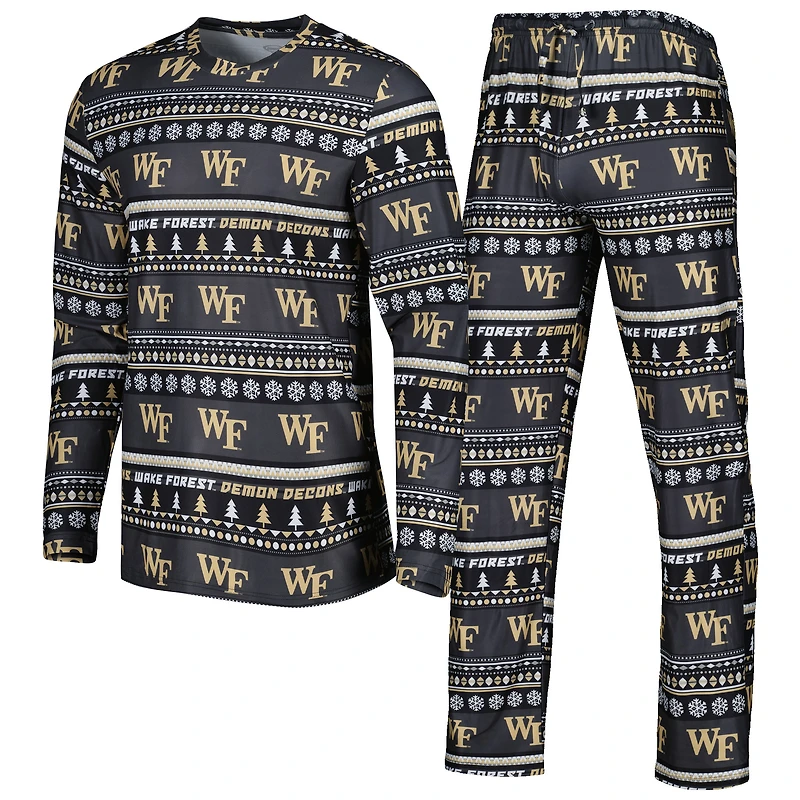 Men's Concepts Sport Black Wake Forest Demon Deacons Swivel Long Sleeve Top & Pants Sleep Set
