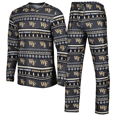 Men's Concepts Sport Black Wake Forest Demon Deacons Swivel Long Sleeve Top & Pants Sleep Set