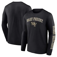 Men's Fanatics Black Wake Forest Demon Deacons Distressed Arch Over Logo Long Sleeve T-Shirt