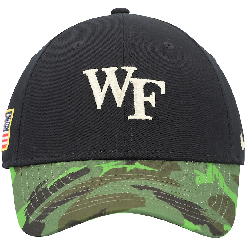 Nike Legacy91 Casquette réglable pour homme Noir/camouflage Wake Forest Demon Deacons Veterans Day 2Tone