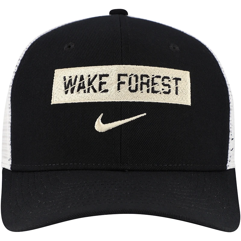 Men's Nike Black Wake Forest Demon Deacons 2024/25 Sideline Rise Trucker Adjustable Hat