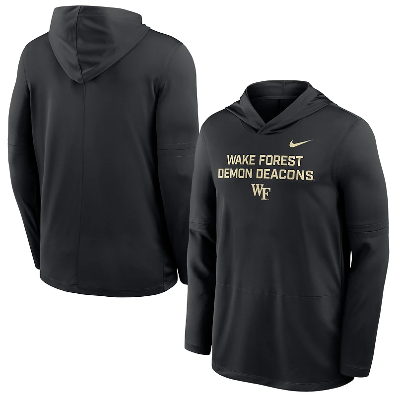 Men's Nike Black Wake Forest Demon Deacons 2025 Sideline Dri-FIT Long Sleeve Hoodie T-Shirt