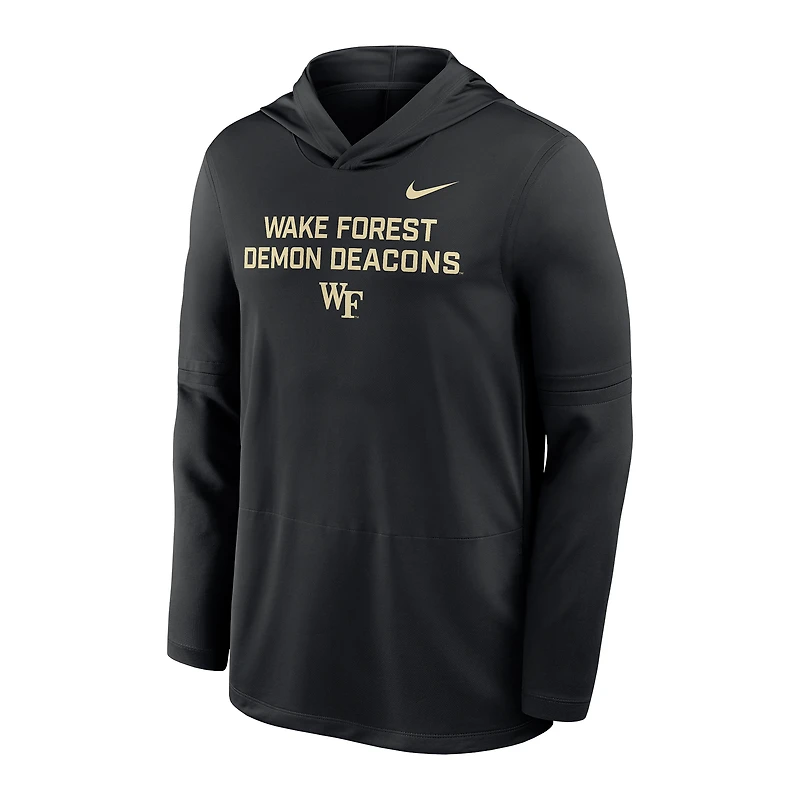 Men's Nike Black Wake Forest Demon Deacons 2025 Sideline Dri-FIT Long Sleeve Hoodie T-Shirt